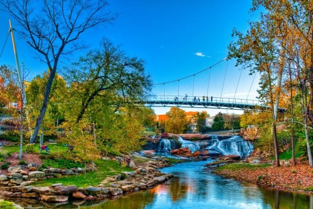 Liberty Bridge in Falls Park, Greensville, South Carolina